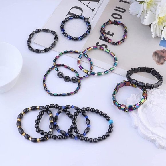12Pcs Hematite Magnetic Bracelets Set for Men Women Magnetic Therapy Ank… - Picture 3 of 7